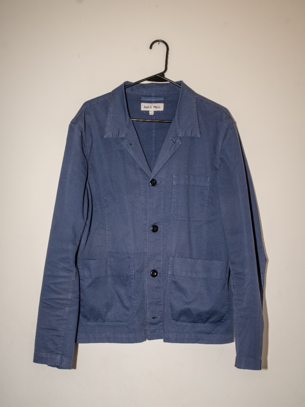Mens ALEX MILL lightweight cotton chore coat in navy blue - L
